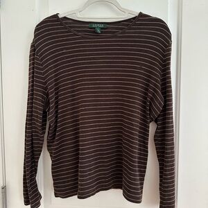 Ralph Lauren Brown Long Sleeve Striped Tee
